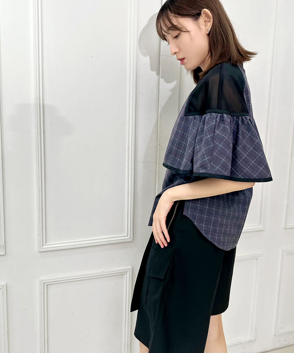 サムネイル： Import check cape design blouse(製品)