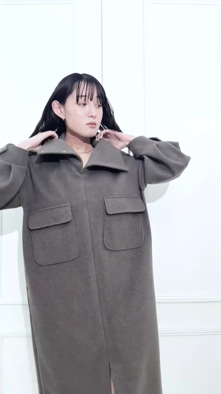 サムネイル： Wool like jersey stand collar dress(SAMPLE)