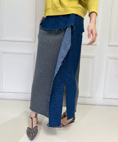 Import jersey denim mix skirt(SAMPLE) | FLUMOR