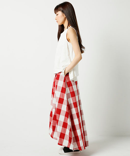 サムネイル： Gingham check flare maxi skirt