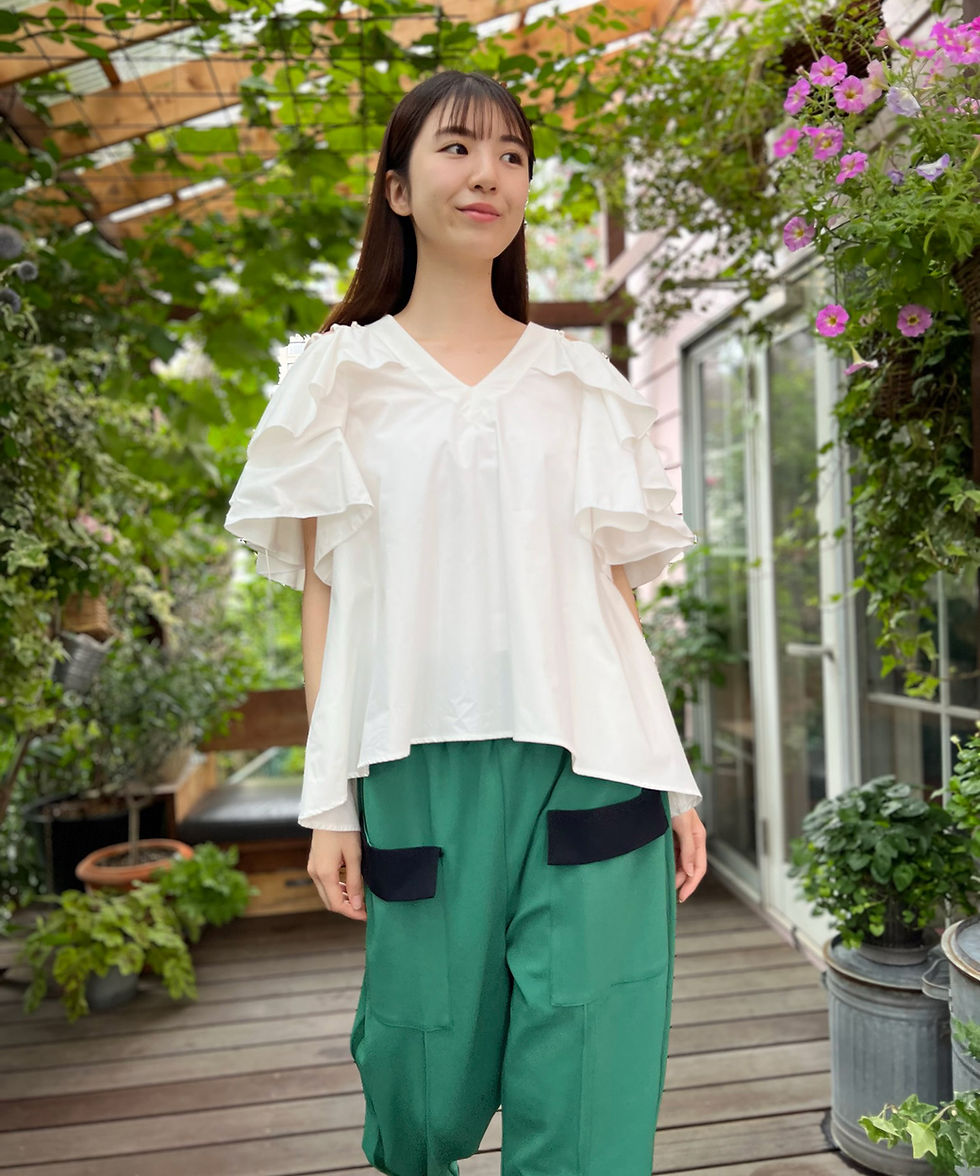 サムネイル： Lace-up cascad blouse(製品OFF）