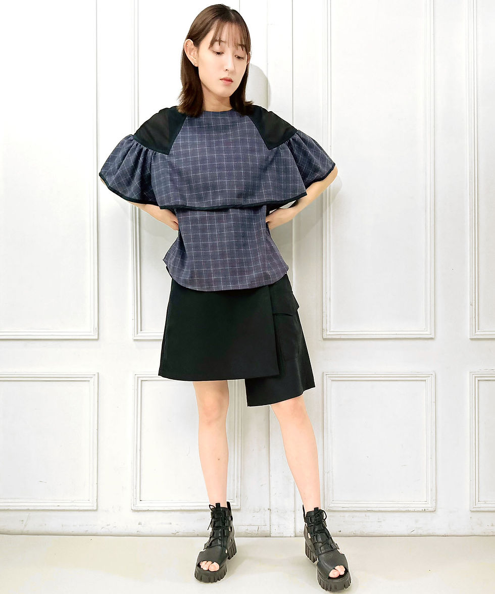 サムネイル： Import check cape design blouse(製品)