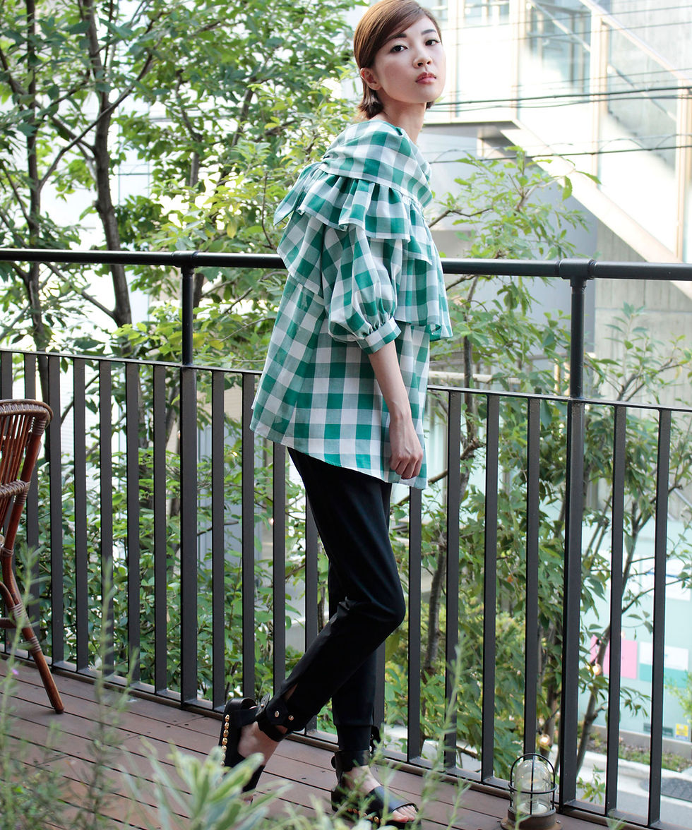 サムネイル： Gingham check Peasant blouse