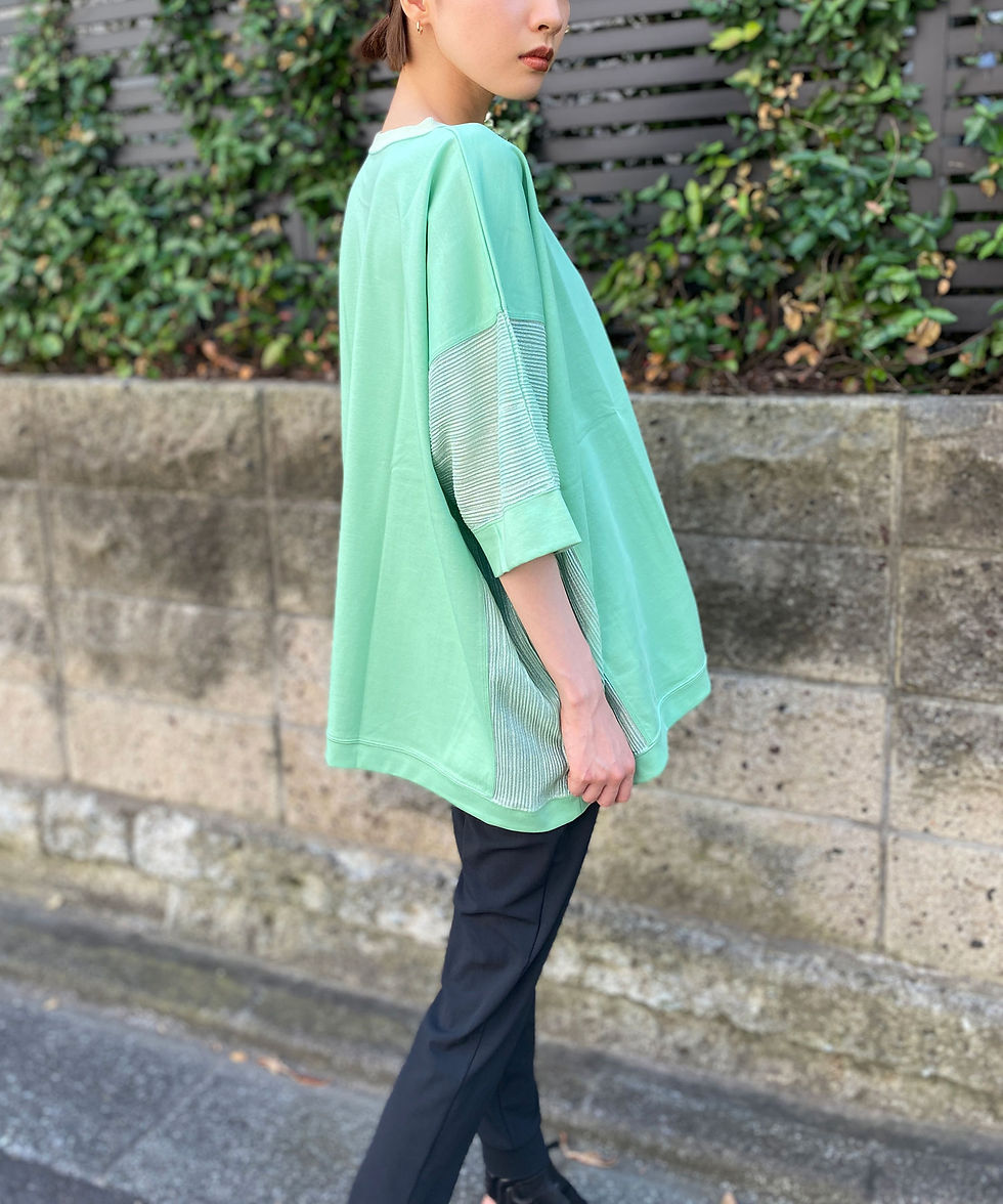 サムネイル： Import Striped Crepe switching pullover