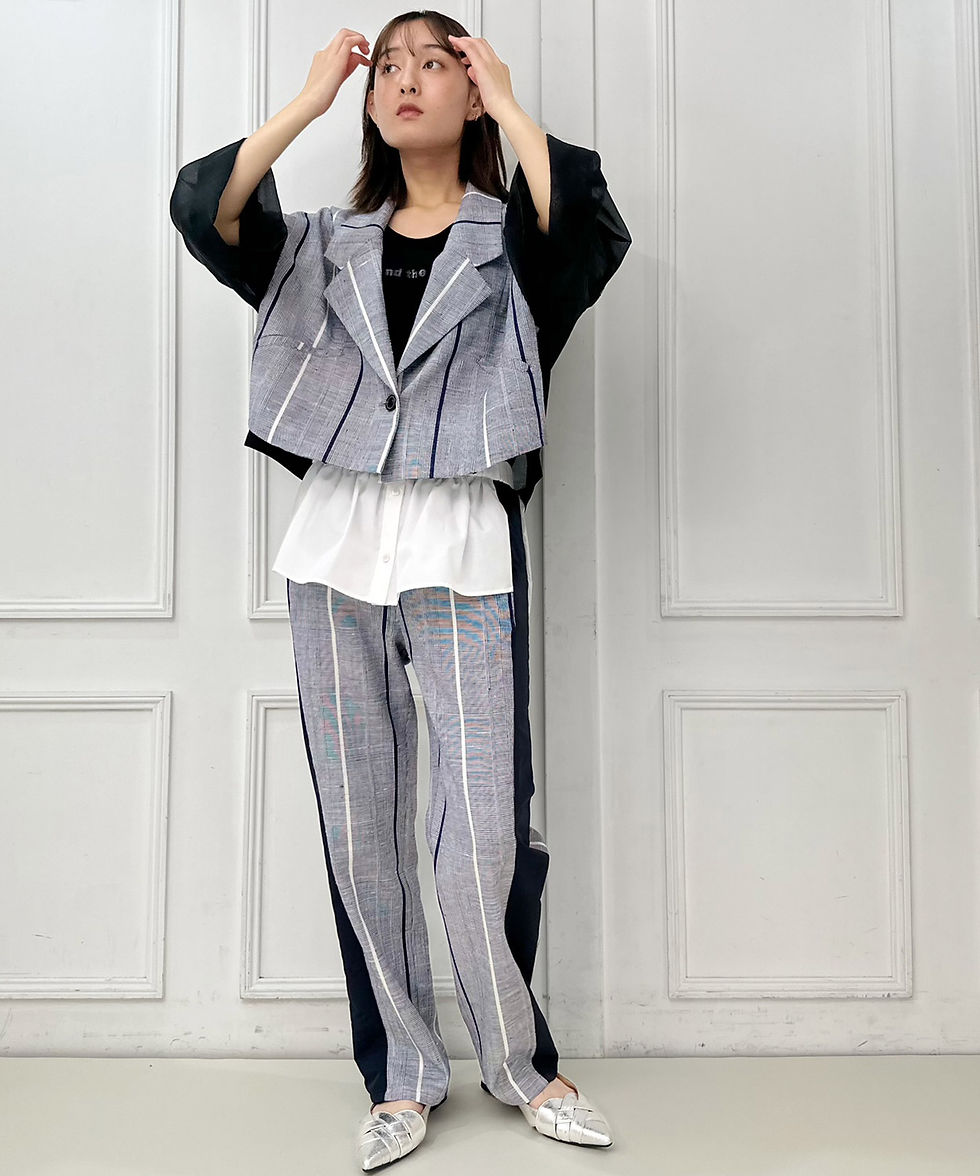 サムネイル： Import check organza sleeve jacket