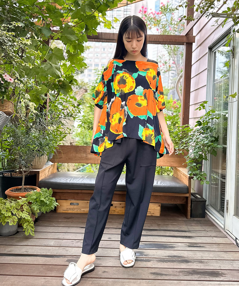 サムネイル： Import print off-shoulder blouse