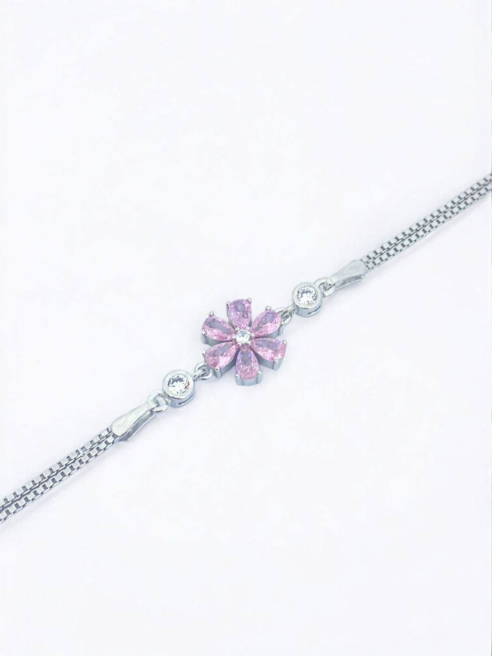 Küçük resim: Pembe Lotus kadın bilekliği 925 ayar gümüş 18 ayar beyaz altın kaplama