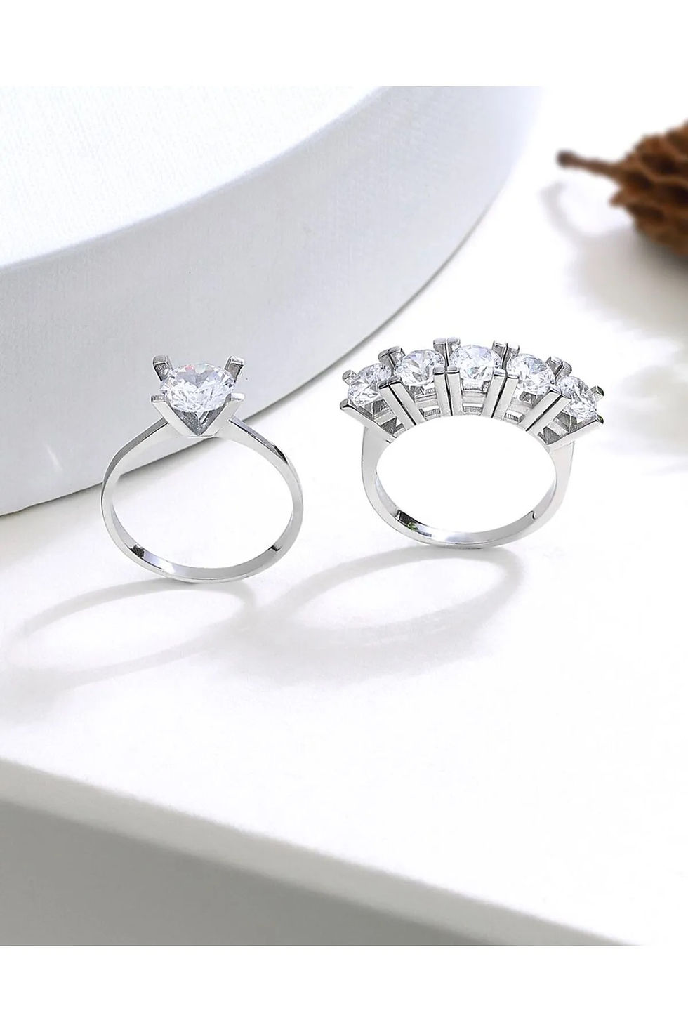 Küçük resim: Beştaş tektaş yüzük set 925 ayar Gümüş 18 ayar Beyaz Altın kaplama yüzük