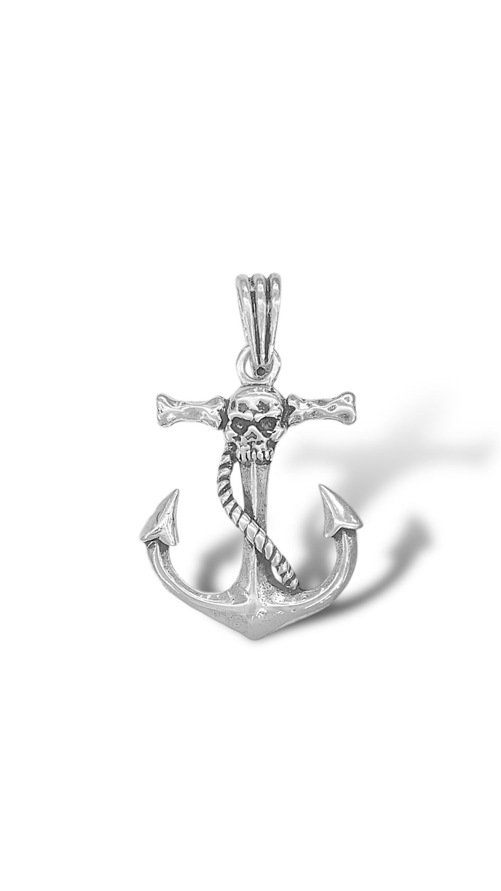 Küçük resim: Tasarım Çapa Büyük erkek kolye ucu 925 ayar gümüş 18 ayar beyaz altın kaplama