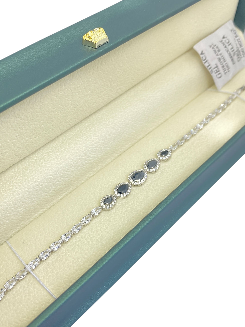 Küçük resim: Siyah taşlı kadın Bileklik 925 ayar Gümüş 18 ayar Beyaz Altın Kaplama 