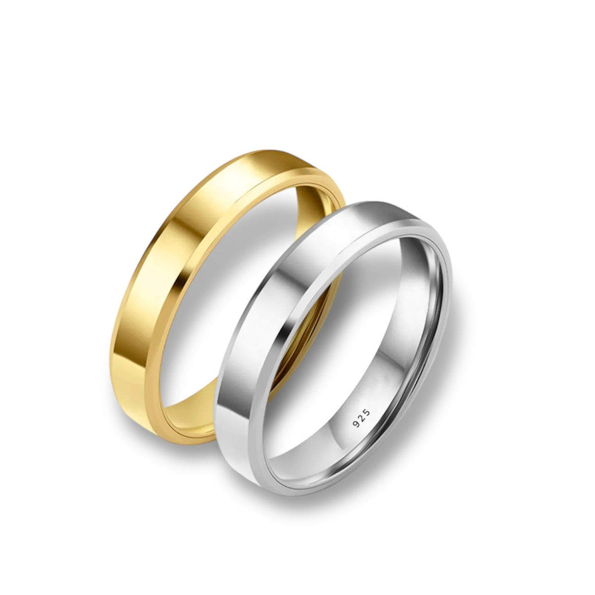 4 mm Düz kesim Çift Alyans (Sarı,Beyaz) 925 ayar gümüş 22 ayar altın kaplama