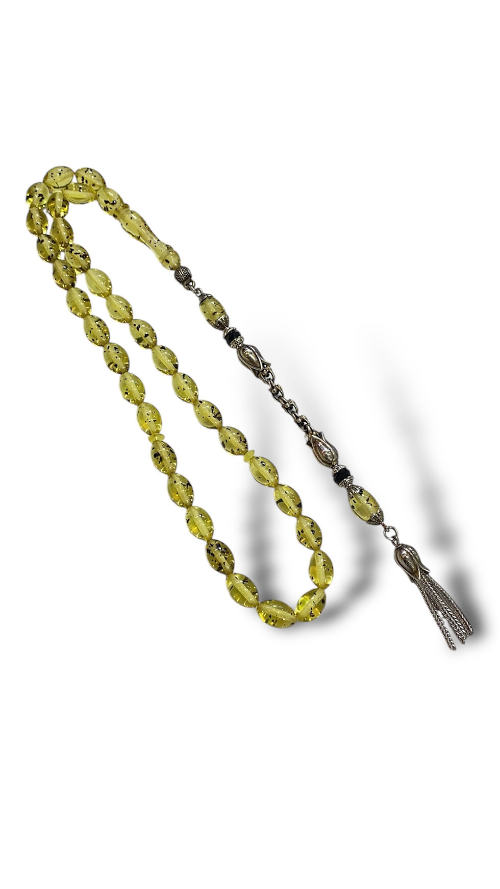 Küçük resim: Fosilli Orjinal Sertifikalı Damla Kehribar 925 ayar Gümüş Püsküllü