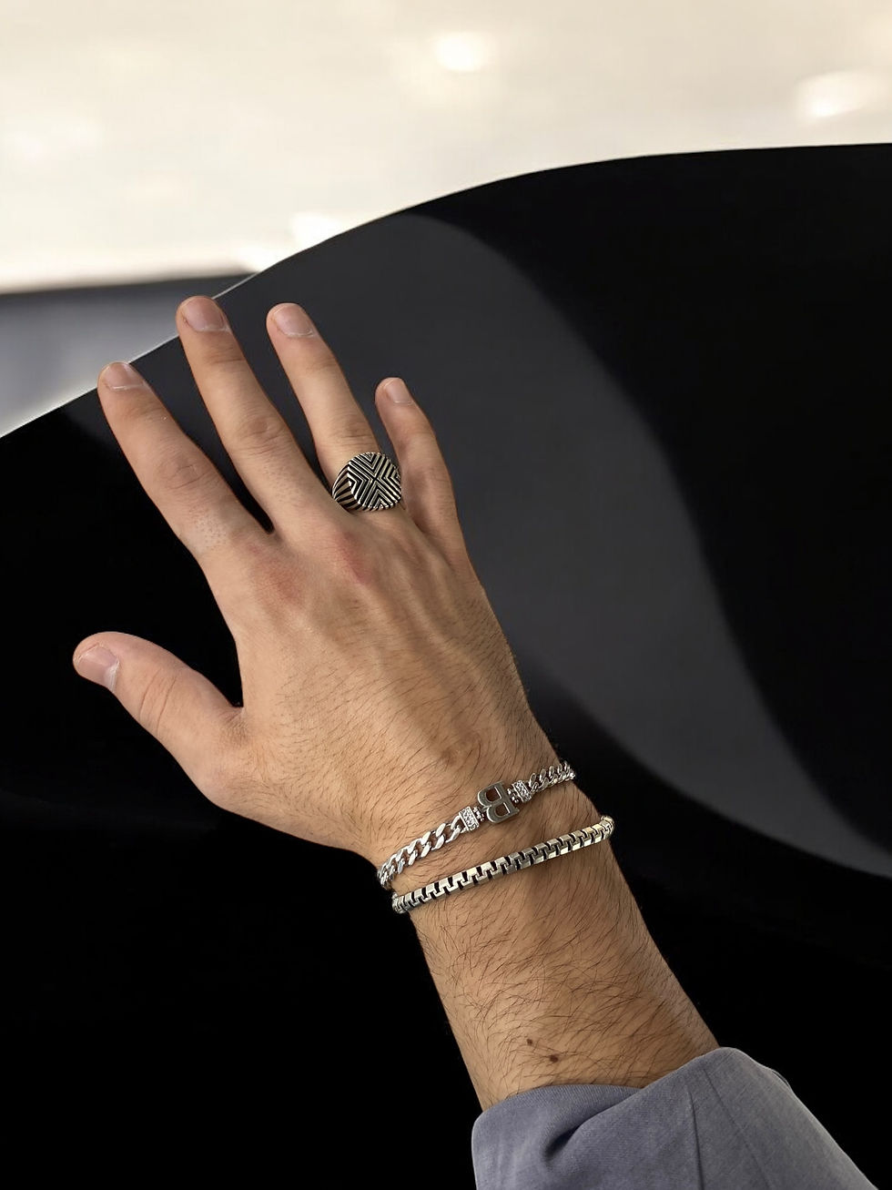 Küçük resim: Özel Tasarım el Erkek Yüzüğü 925 ayar Gümüş Özel Lak kaplama