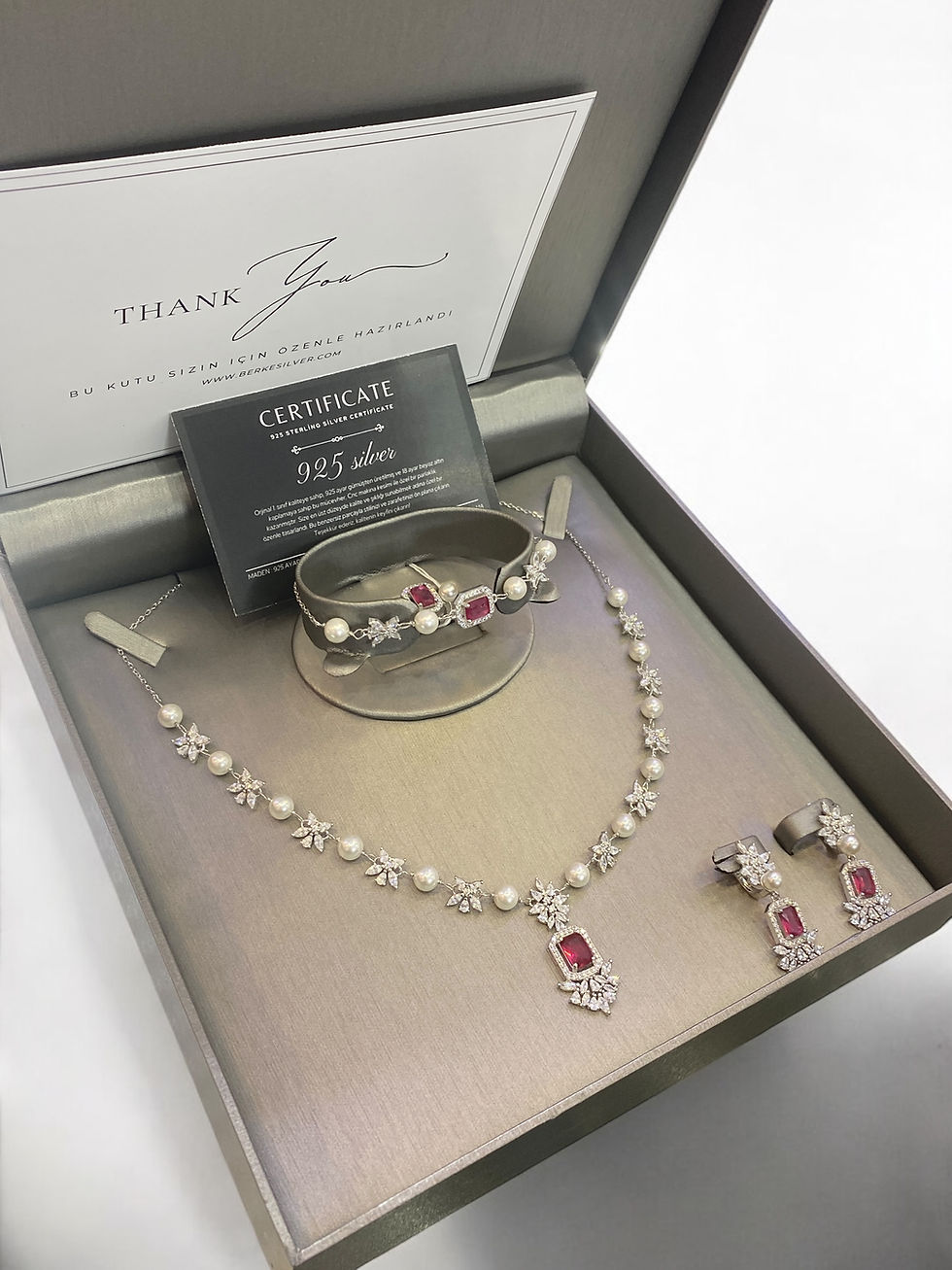 Küçük resim: Gümüş inci gerdanlık set 925 ayar gümüş 18 ayar beyaz altın kaplama