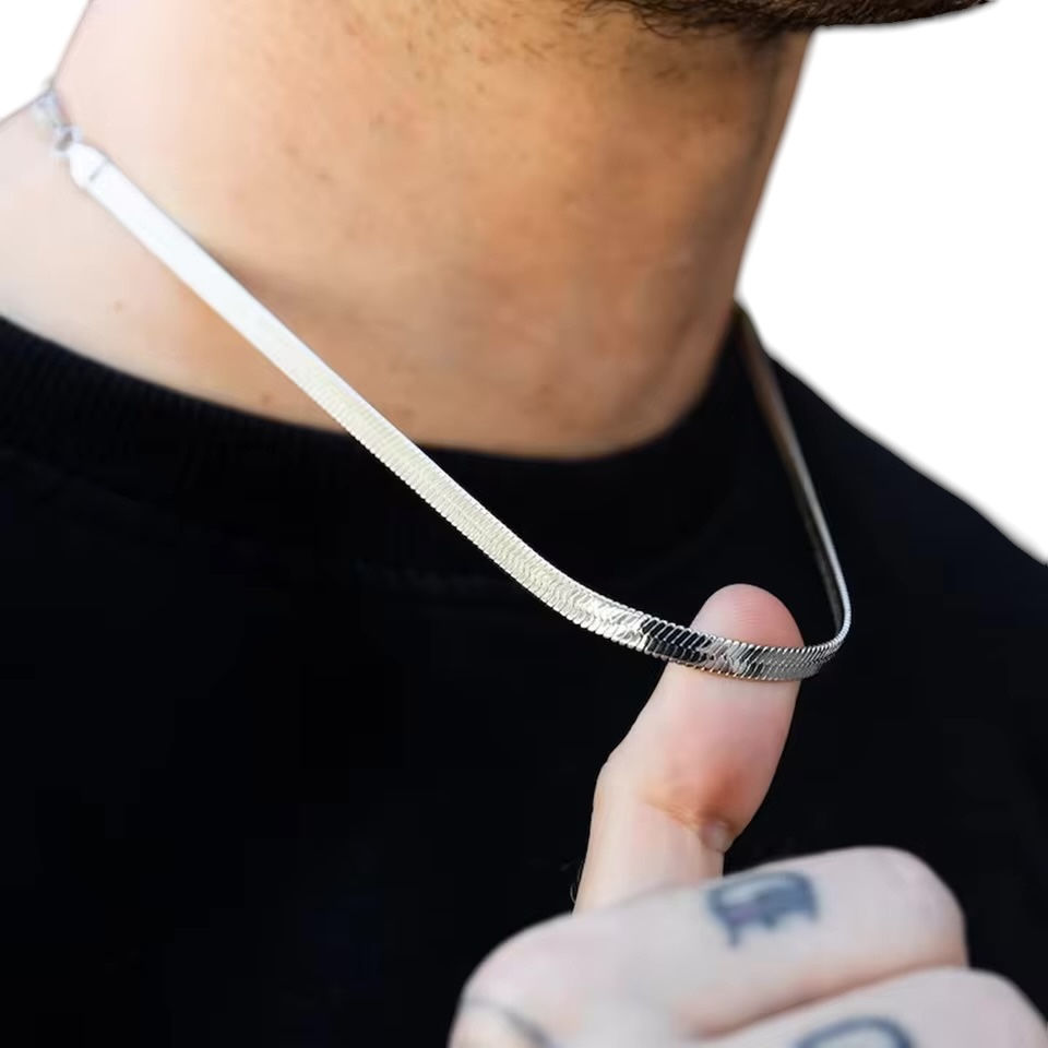 Küçük resim: italyan yassı zincir Unisex kolye 5 mm 925 ayar Gümüş 22 ayar Altın Kaplama