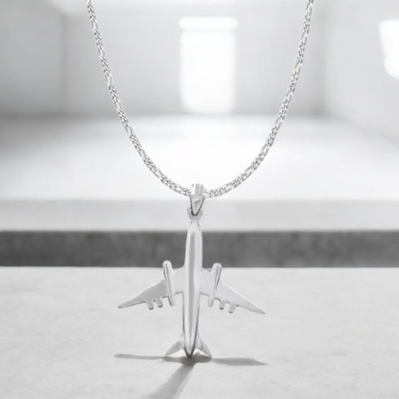 Küçük resim: “Uçak kolye”925 ayar gümüş 18 ayar beyaz altın kaplama