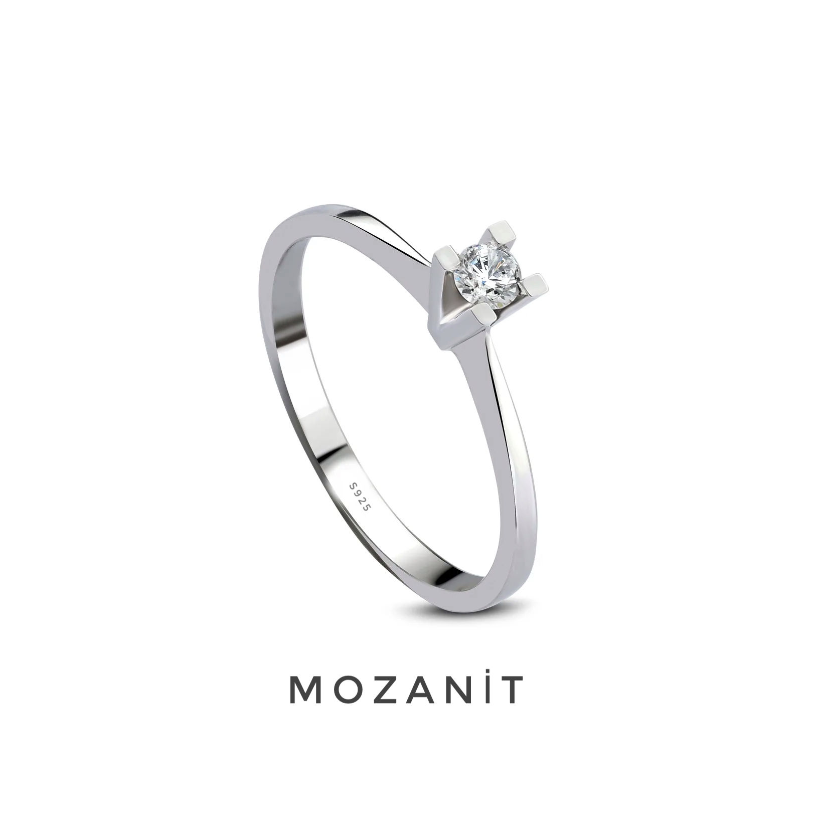 Sertifikalı Mozanit Tektaş yüzük 925 Ayar Gümüş 18 Ayar Beyaz Altın Kaplama