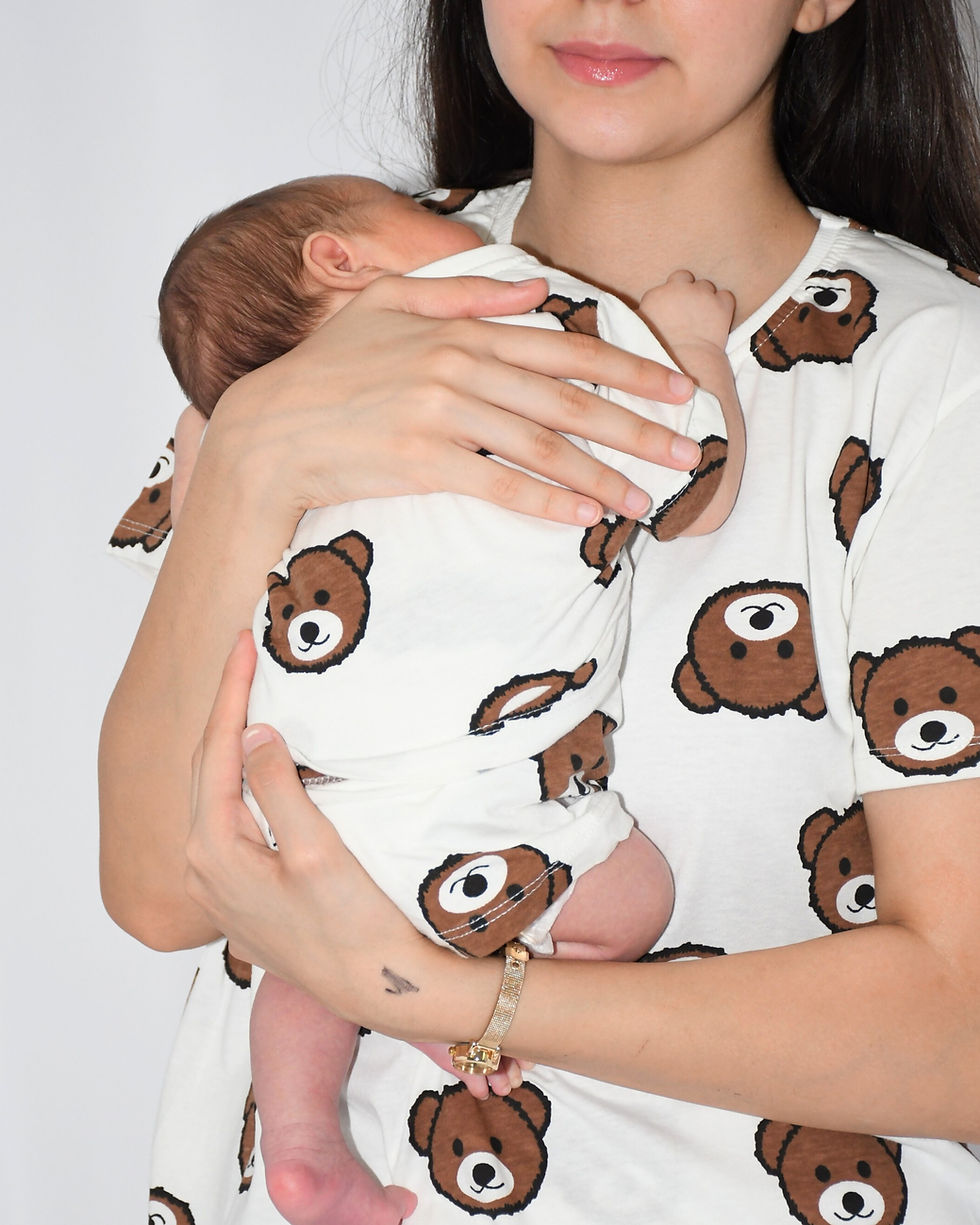 Koyu Kahve Ayıcık Desen Anne/Bebek Pijama Takımı