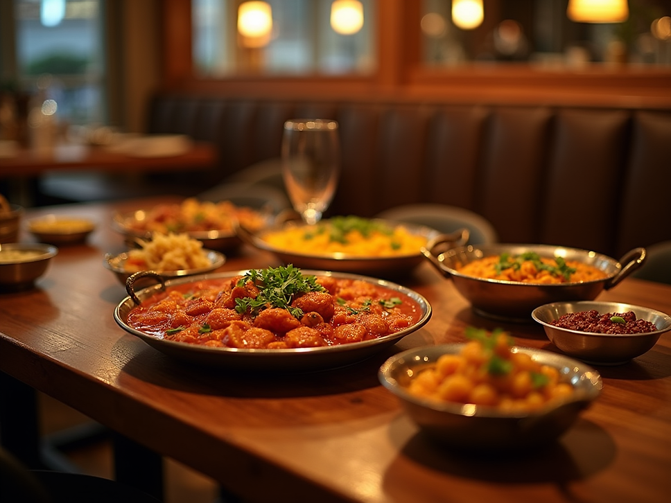A-close-up-of-vibrant-Indian-tandoori-dishes-on-a-table-with-warm-lighting-in-a-cozy-resta