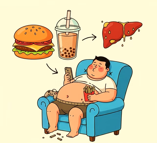 Ít vận động và chế độ ăn uống nhiều chất béo, bột, đường gây tăng cân, béo phì, gan nhiễm mỡ