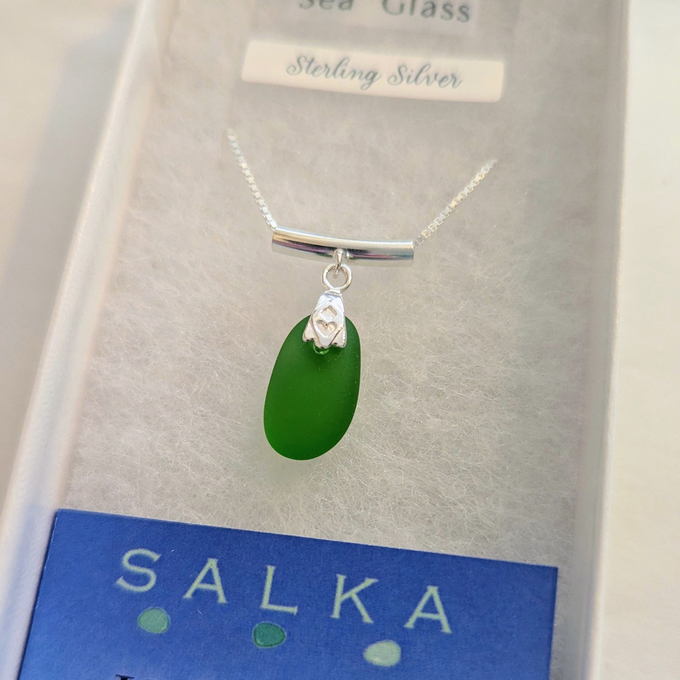 Seaglass Necklace - Bar Pendant with Green Seaglass