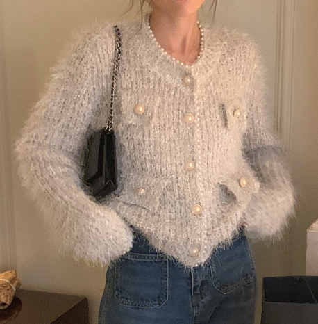 Thumbnail: T6084 Pearl Shiny Yarn Cardigan Sweater