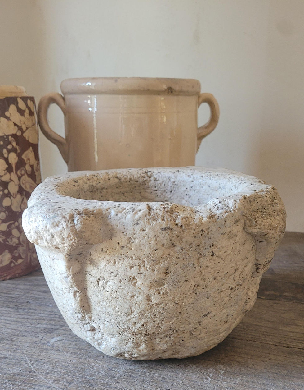 Thumbnail: Large Antique Italian Travertine Stone Mortar 1600s