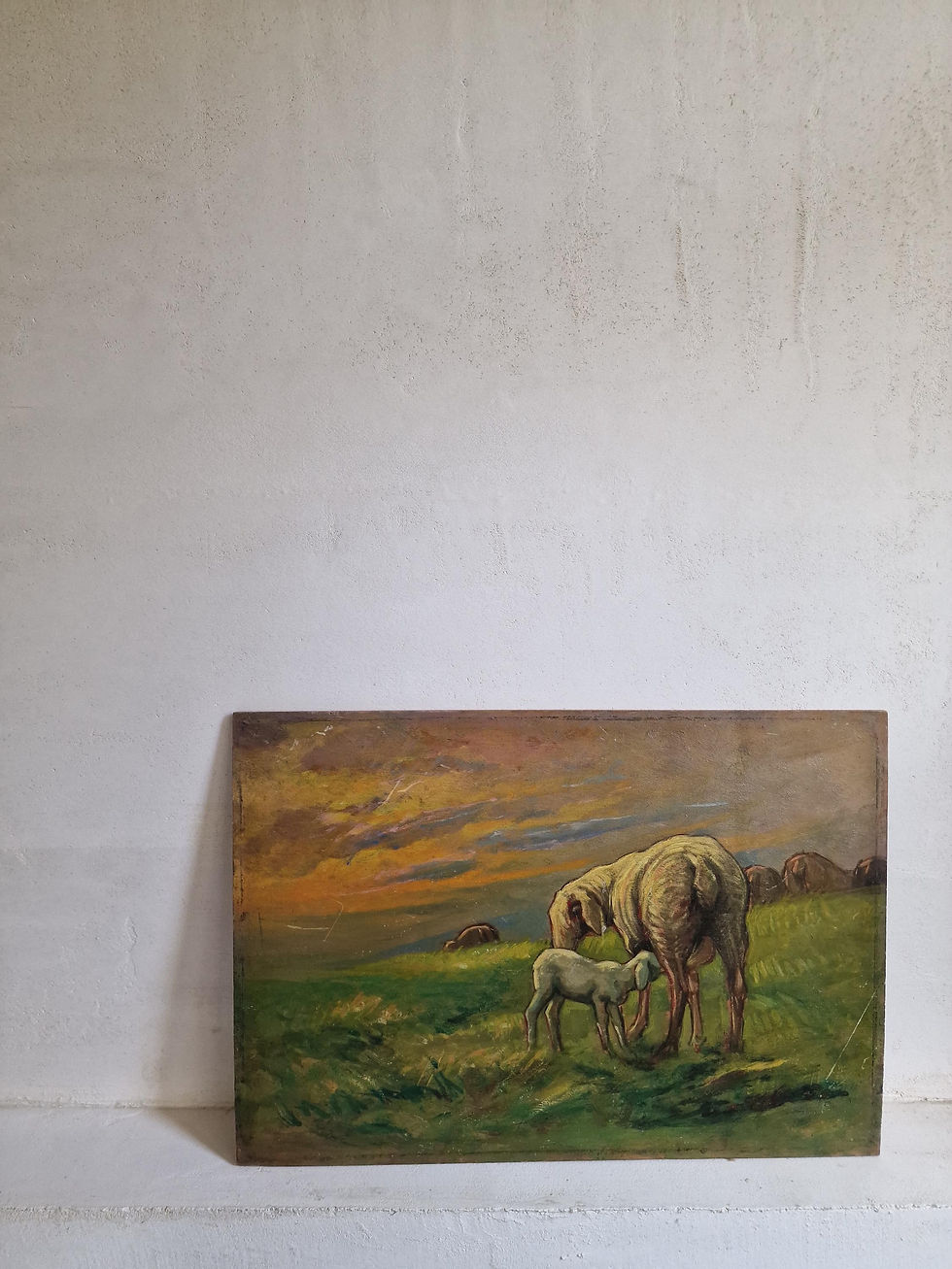 Thumbnail: Vintage Italian Oil Painting on Panel. Ewe and lamb. 1930s