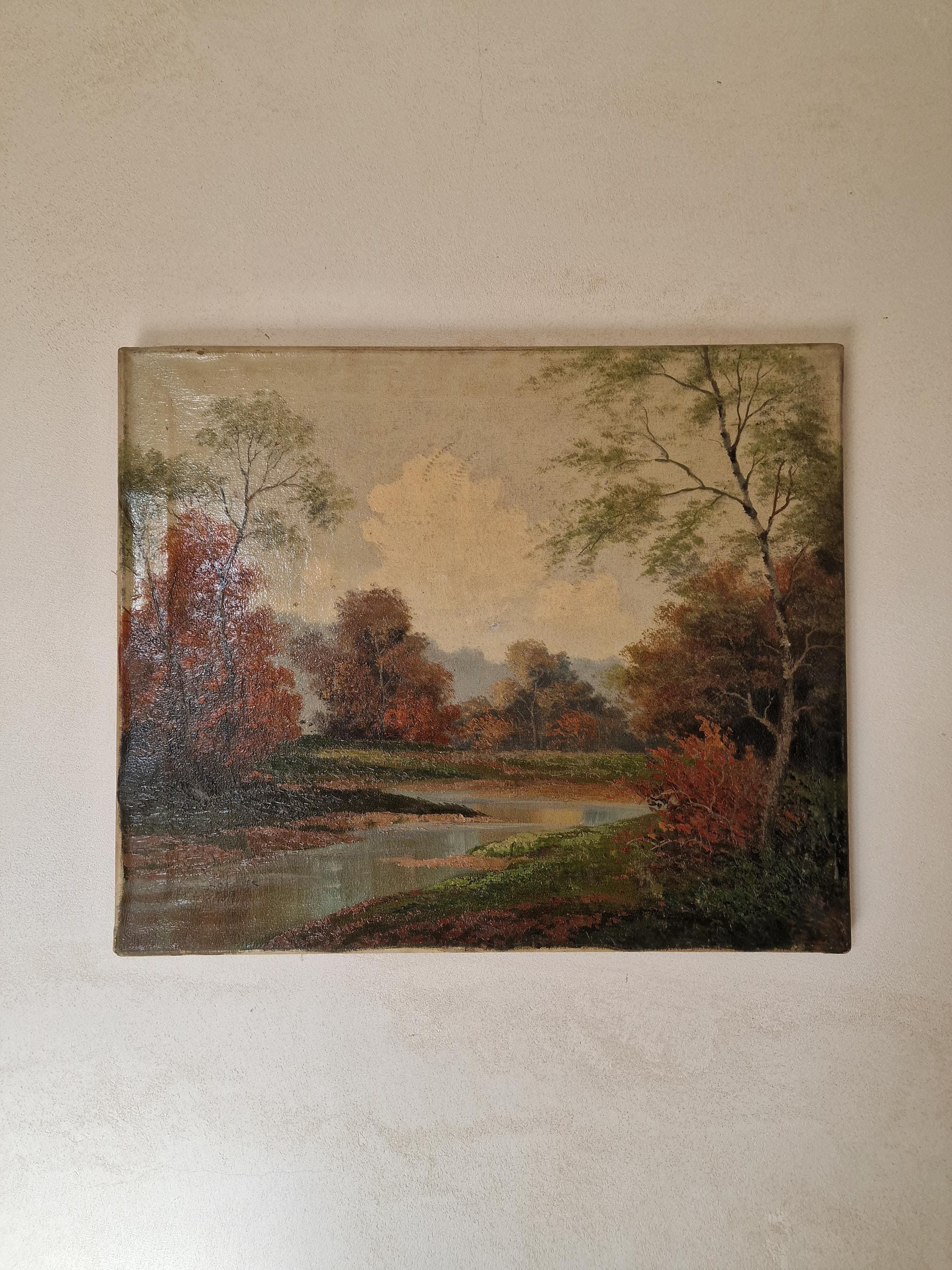Large Antique 19th Century European Landscape Painting on Canvas. Signed.
