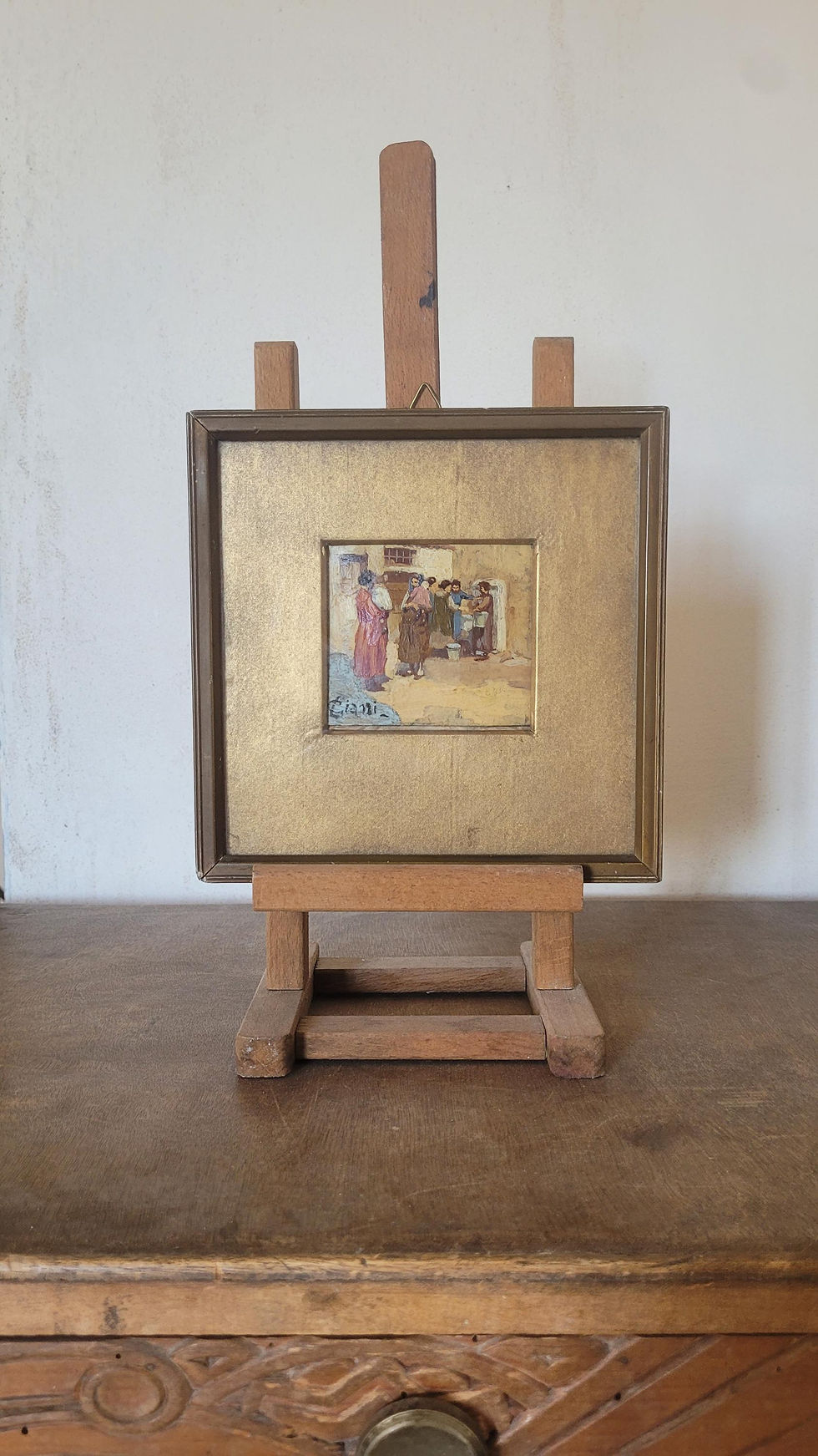 Thumbnail: Antique Italian Village Scene Oil Painting by Cesare Ciani