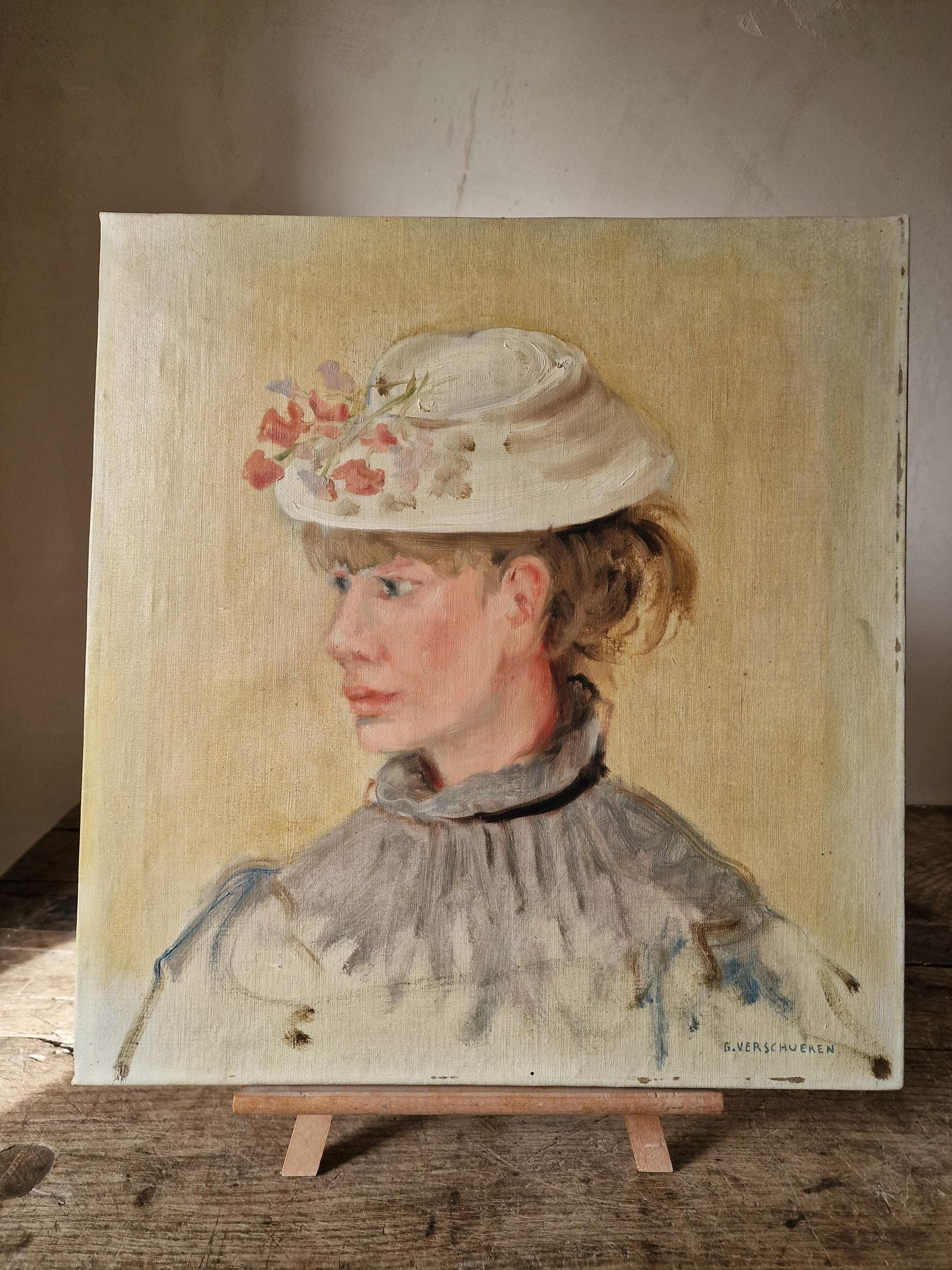 Original Italian Female Portrait. Oil on Canvas. Signed