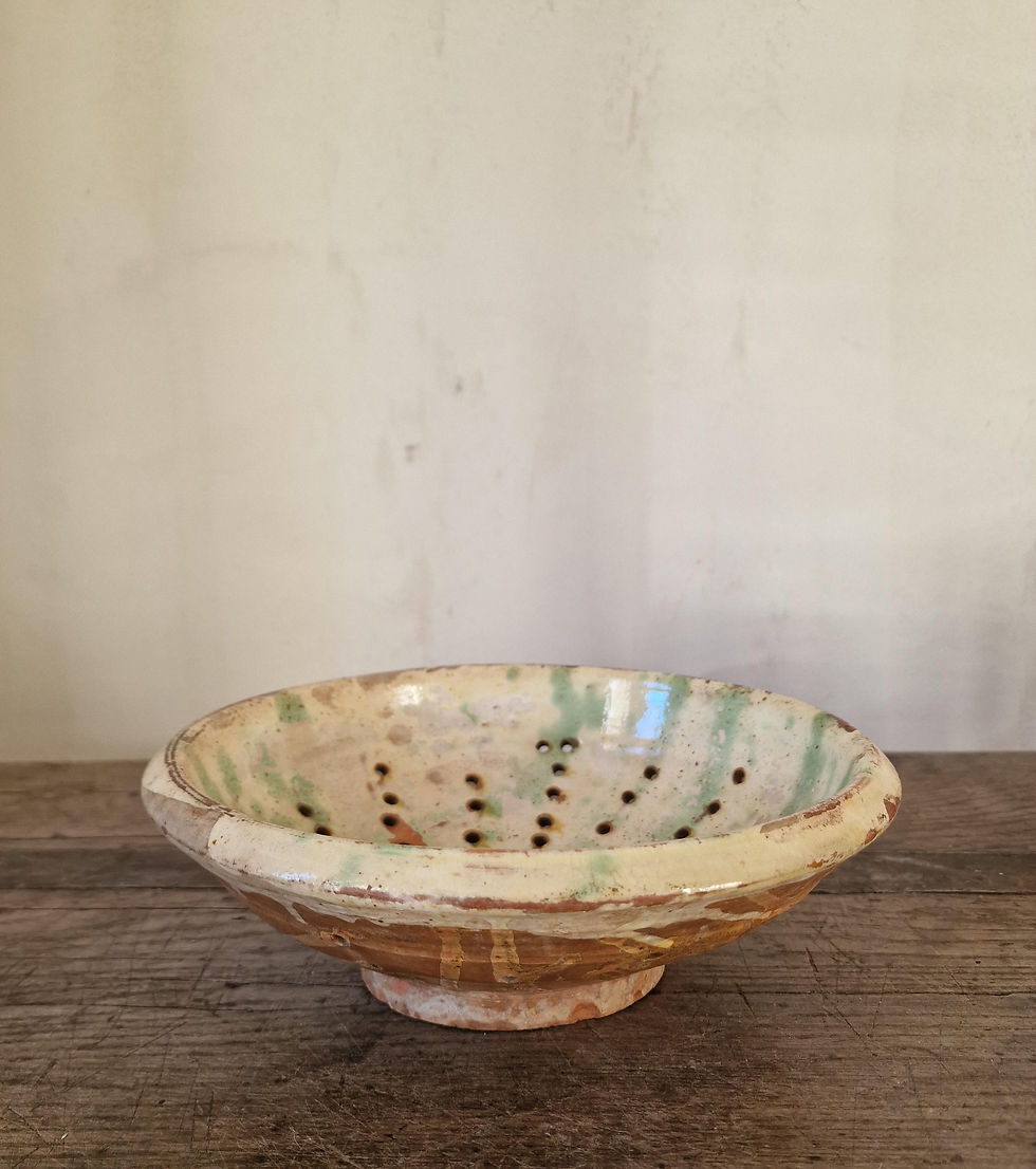 Thumbnail: Antique Handmade Spanish Terracotta Colander. Earthenware Bowl. Early 20th