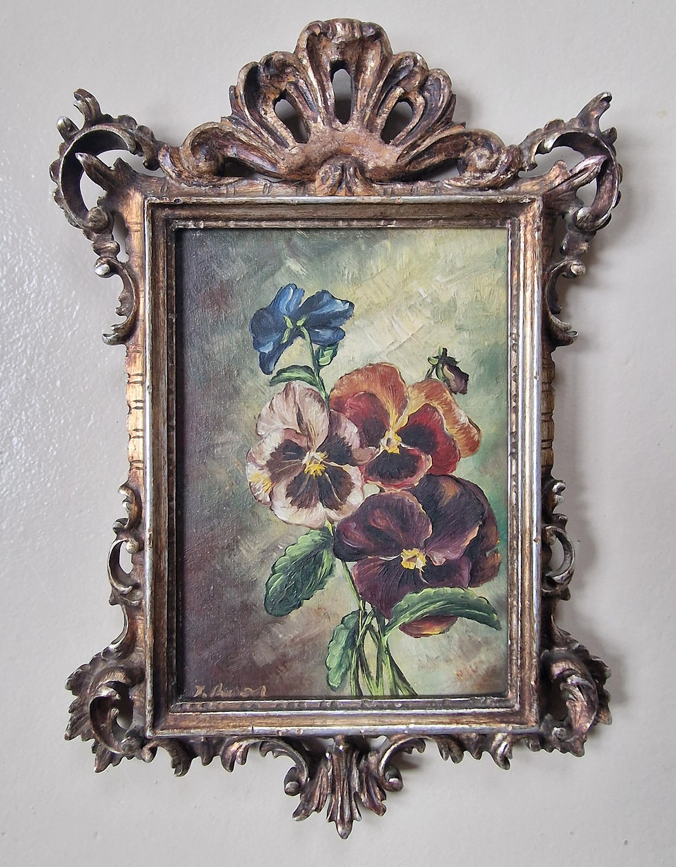 Thumbnail: SOLD Vintage Italian Floral Oil Painting. Violets. Signed. 1930s/1940s