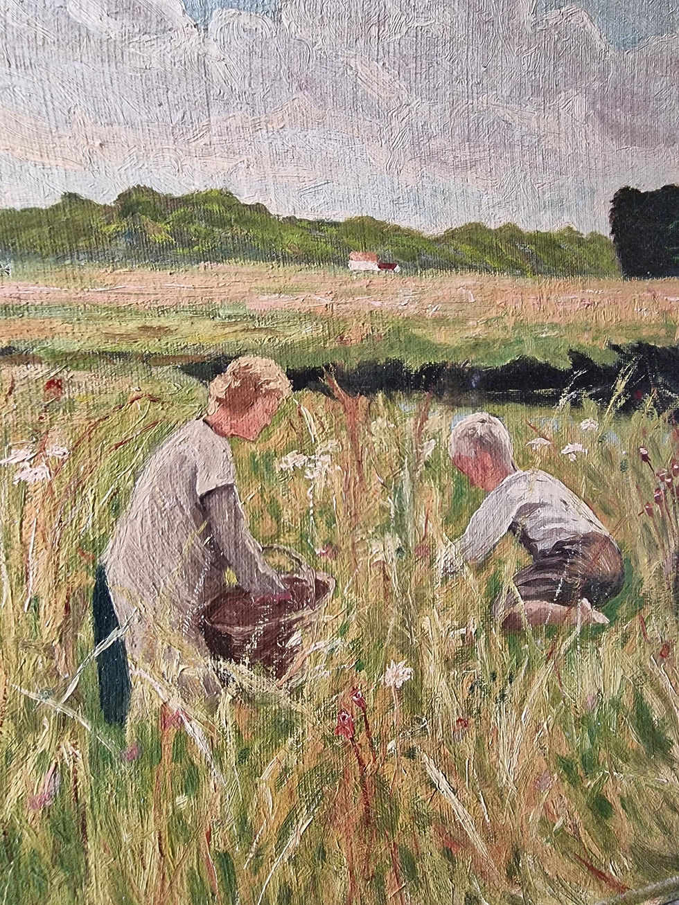 Thumbnail: Vintage Belgian Oil Painting depicting Emile Claus' In the Meadow 1905