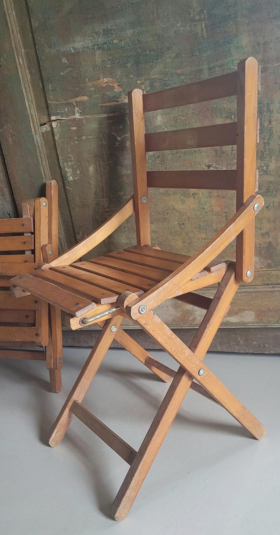 Thumbnail: Pair of Vintage Italian Foldable Wooden Children's Chairs/Bedside Tables