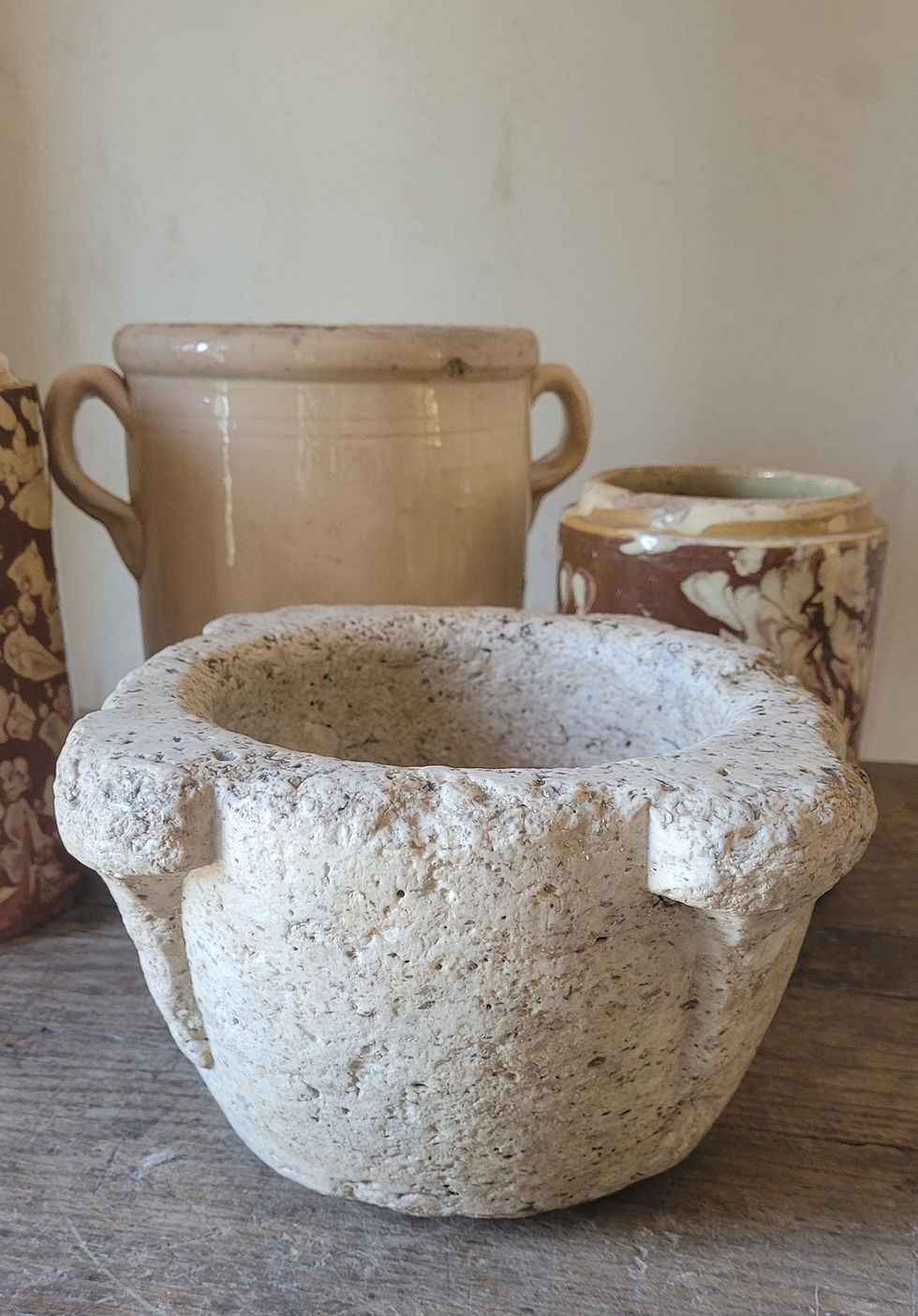 Thumbnail: Large Antique Italian Travertine Stone Mortar 1600s