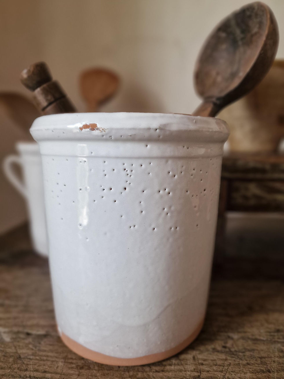 Thumbnail: Vintage Italian White Glazed Sardine Pot. Utensil Pot