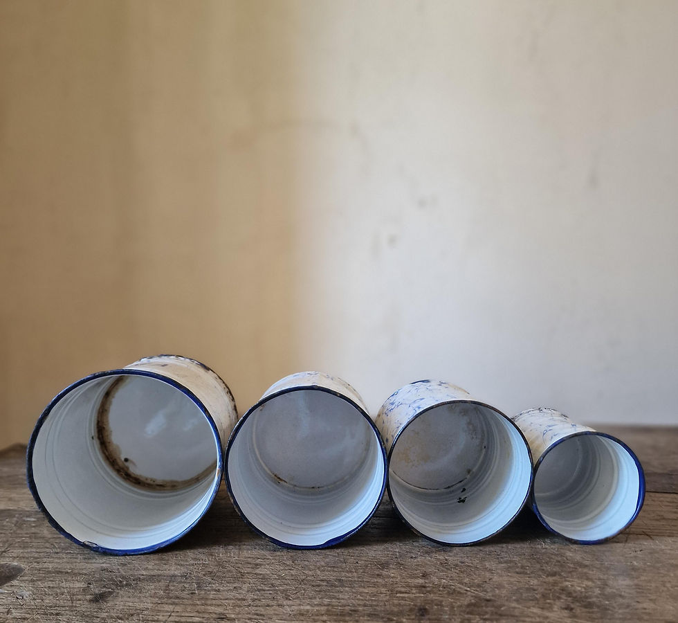 Thumbnail: Set of 4 Vintage French Enamel Canisters with Lids