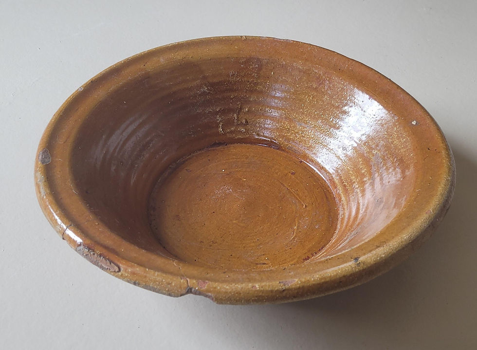 Thumbnail: Antique Handmade Spanish Terracotta Bowl. Glazed. Earthenware Bowl. Early 20th