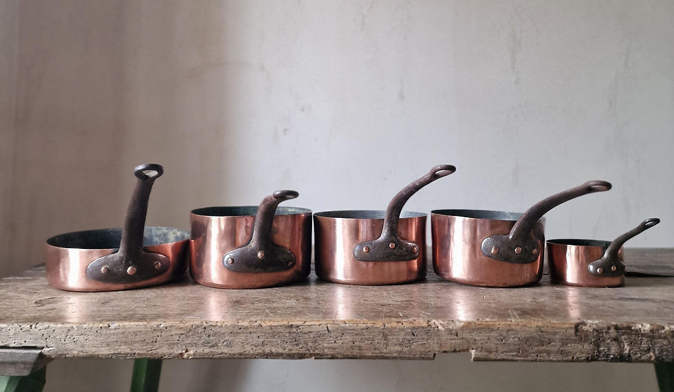 Thumbnail: Antique French Copper Pans Set