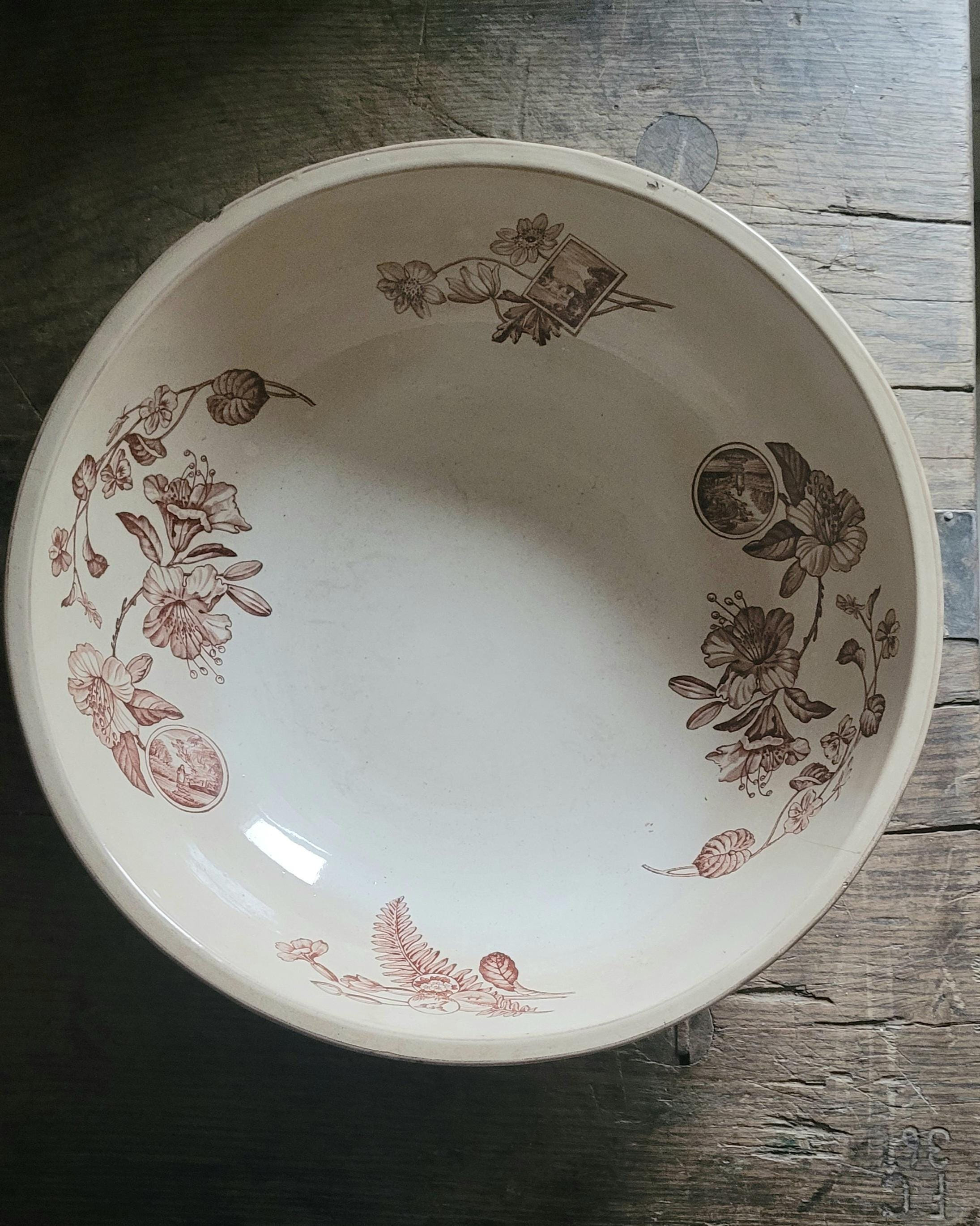 Large Antique Italian Original Transferware Glazed Bowl