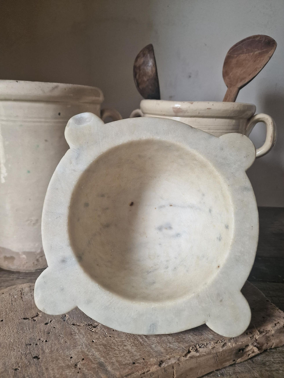 Thumbnail: Vintage Italian Marble Mortar and Wooden Pestle. 1940s