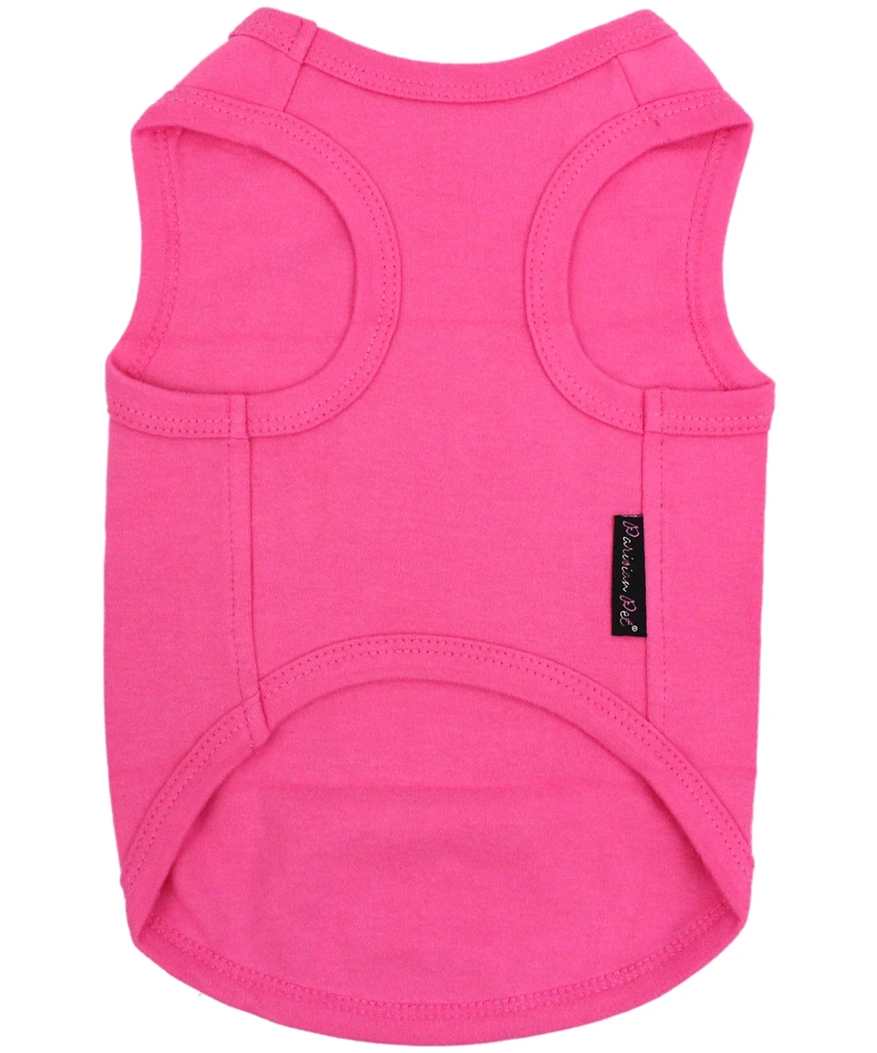 Back view of pink dog t-shirt showing sleeveless design and comfortable fit for small and medium pets