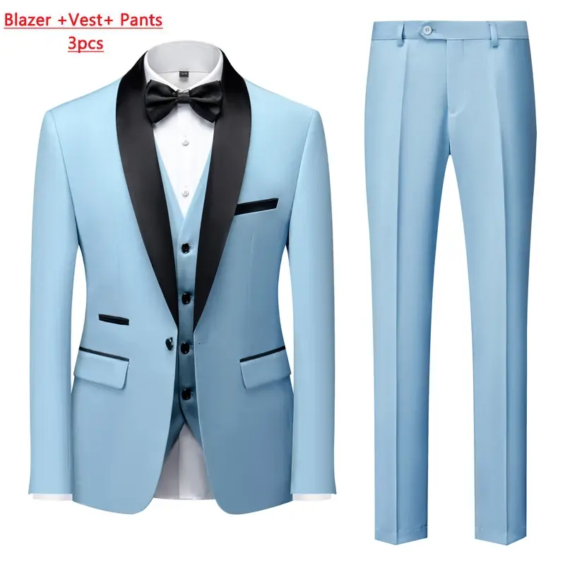 Thumbnail: M-6XL Jacket Vest Pants Solid Color Men's Formal Business Office Suit Groom Wedd