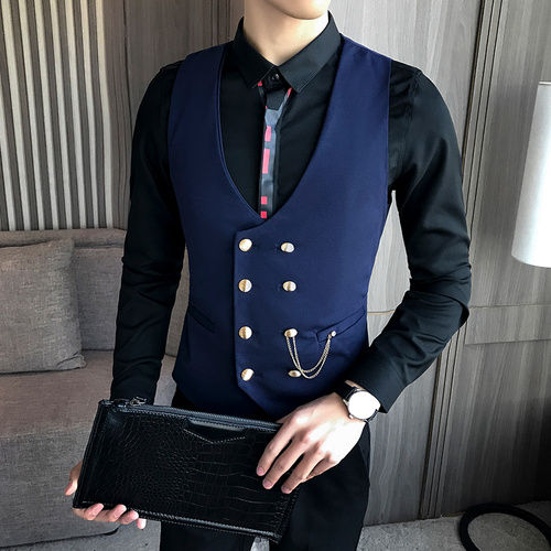Thumbnail: 2025 Latest Style Double Breasted Men Suit Vest Gold Button Slim Fit Formal Groo