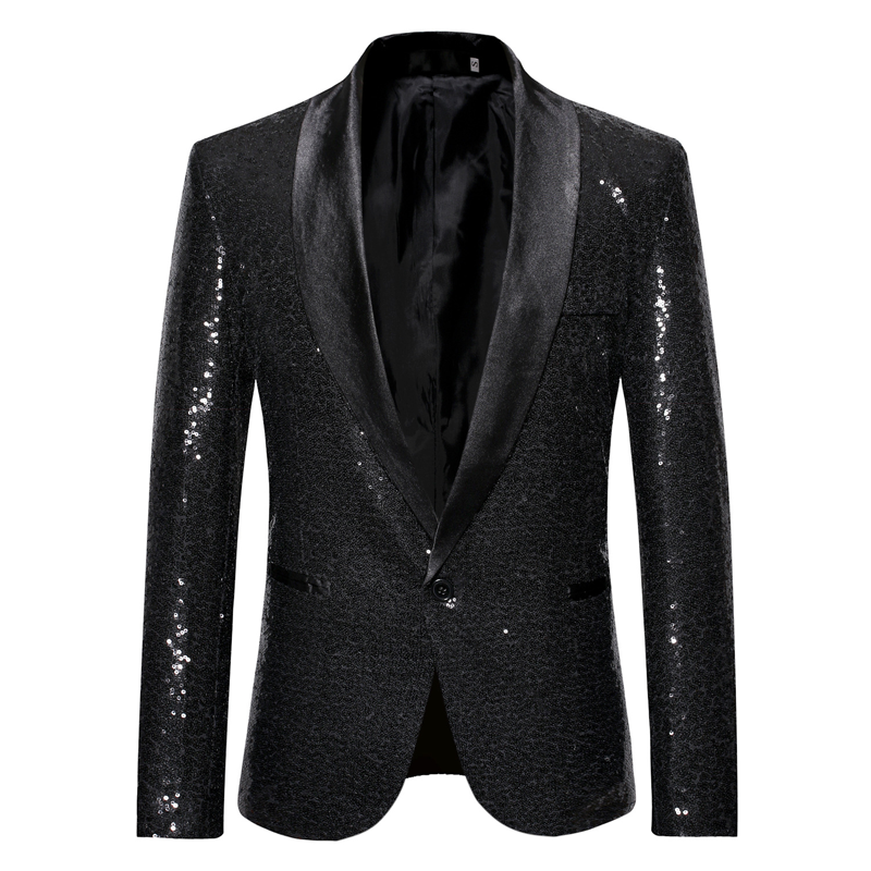Thumbnail: Shiny Gold Sequin Glitter Embellished Blazer Jacket Men Nightclub Prom Suit Blaz