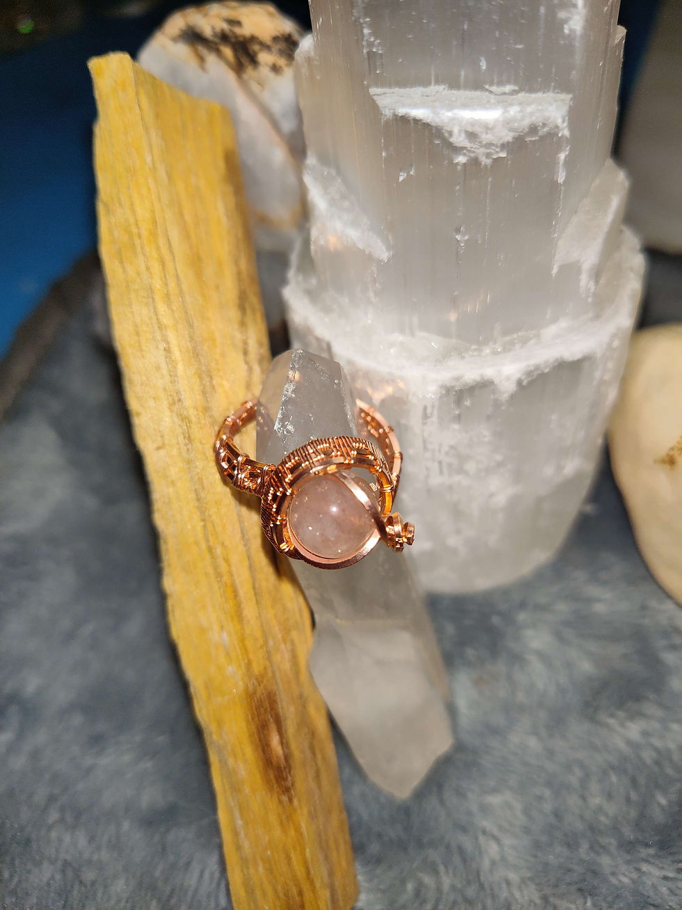 Thumbnail: Copper charged healing Rose Quartz ring size 7.5