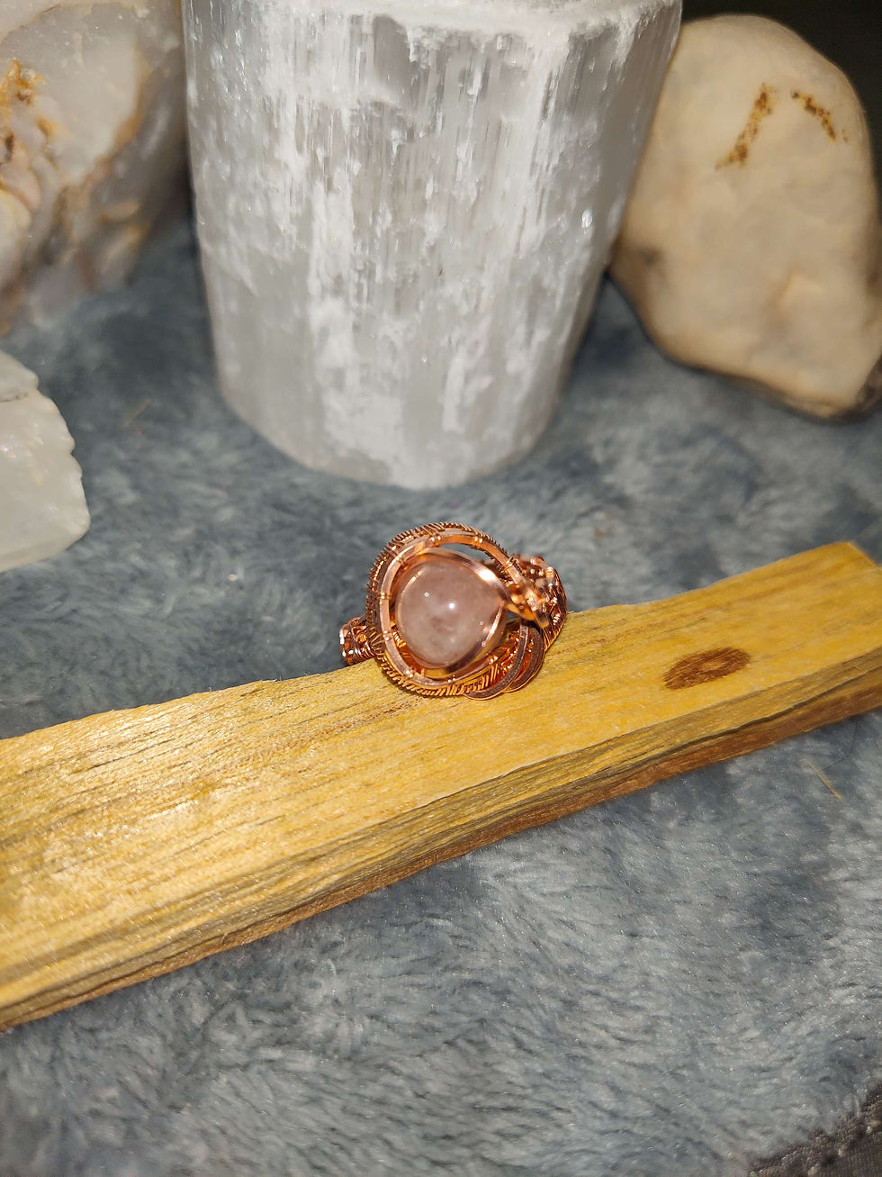 Thumbnail: Copper charged healing Rose Quartz ring size 7.5