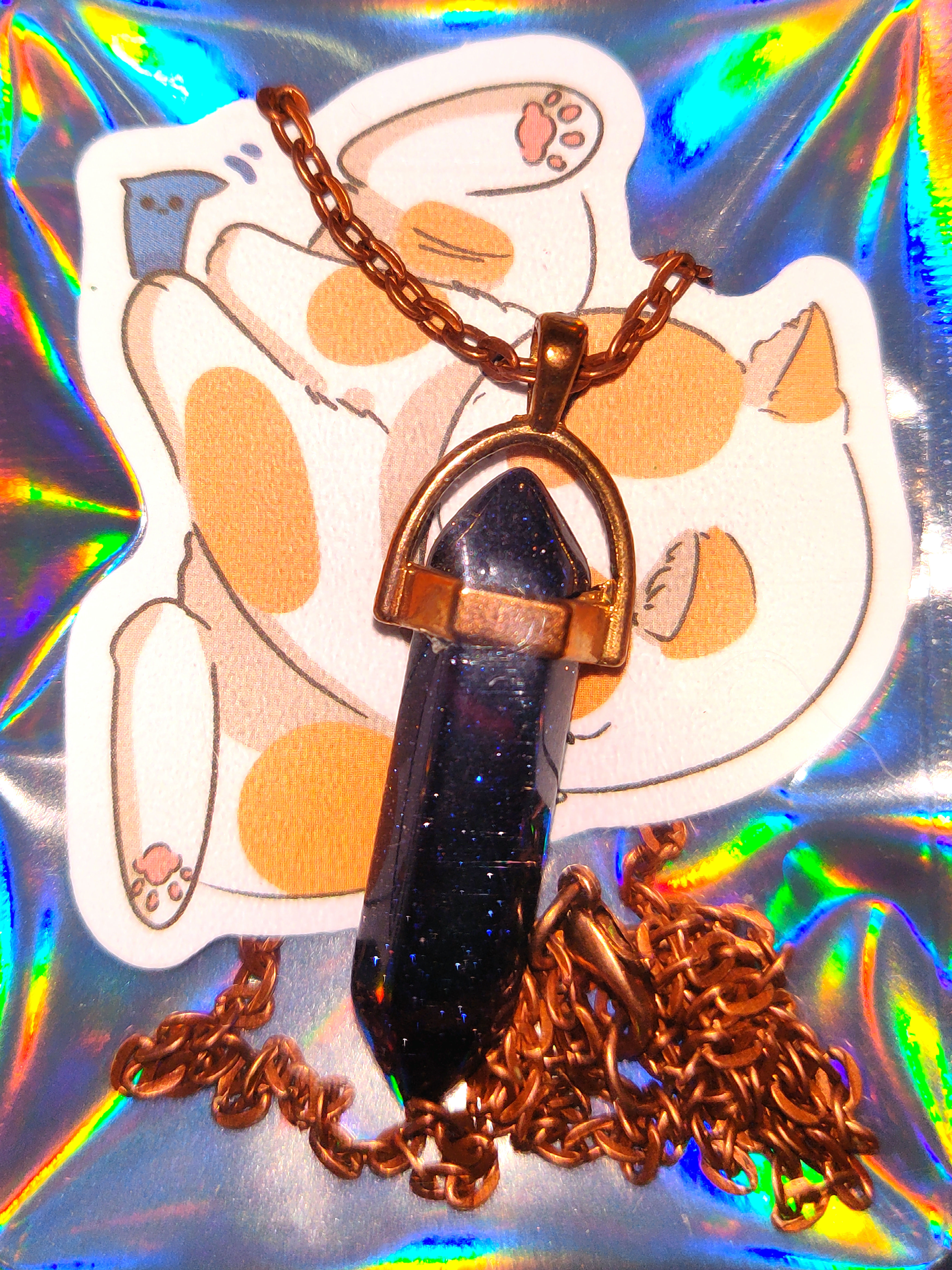 Goldstone copper pendant necklace 22"