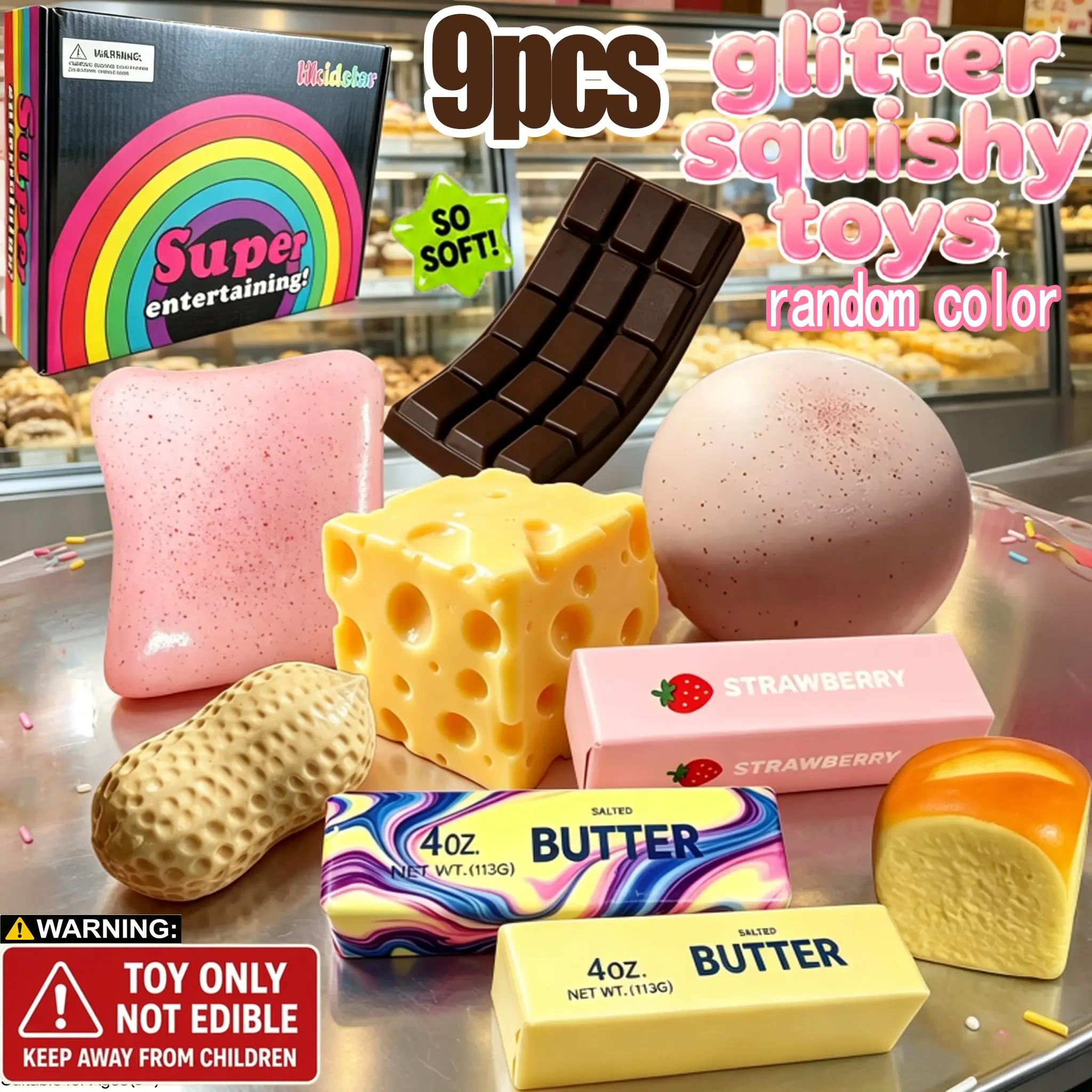 Realistic Stress-Relief Toy Set, 9 Sensory Squishies for All Ages